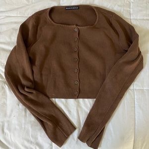brown button up sweater